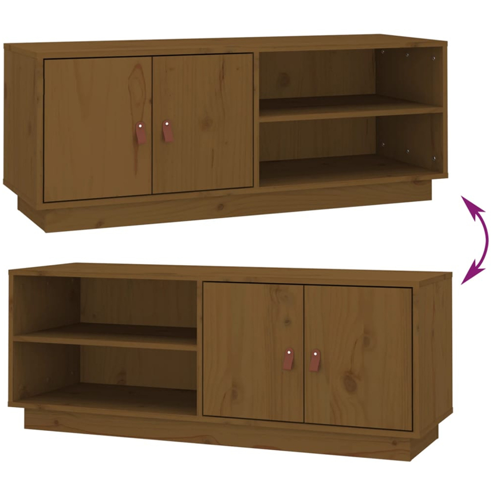 vidaXL 2 Door 2 Shelf Honey Brown Solid Pine Wood TV Cabinet Image 9