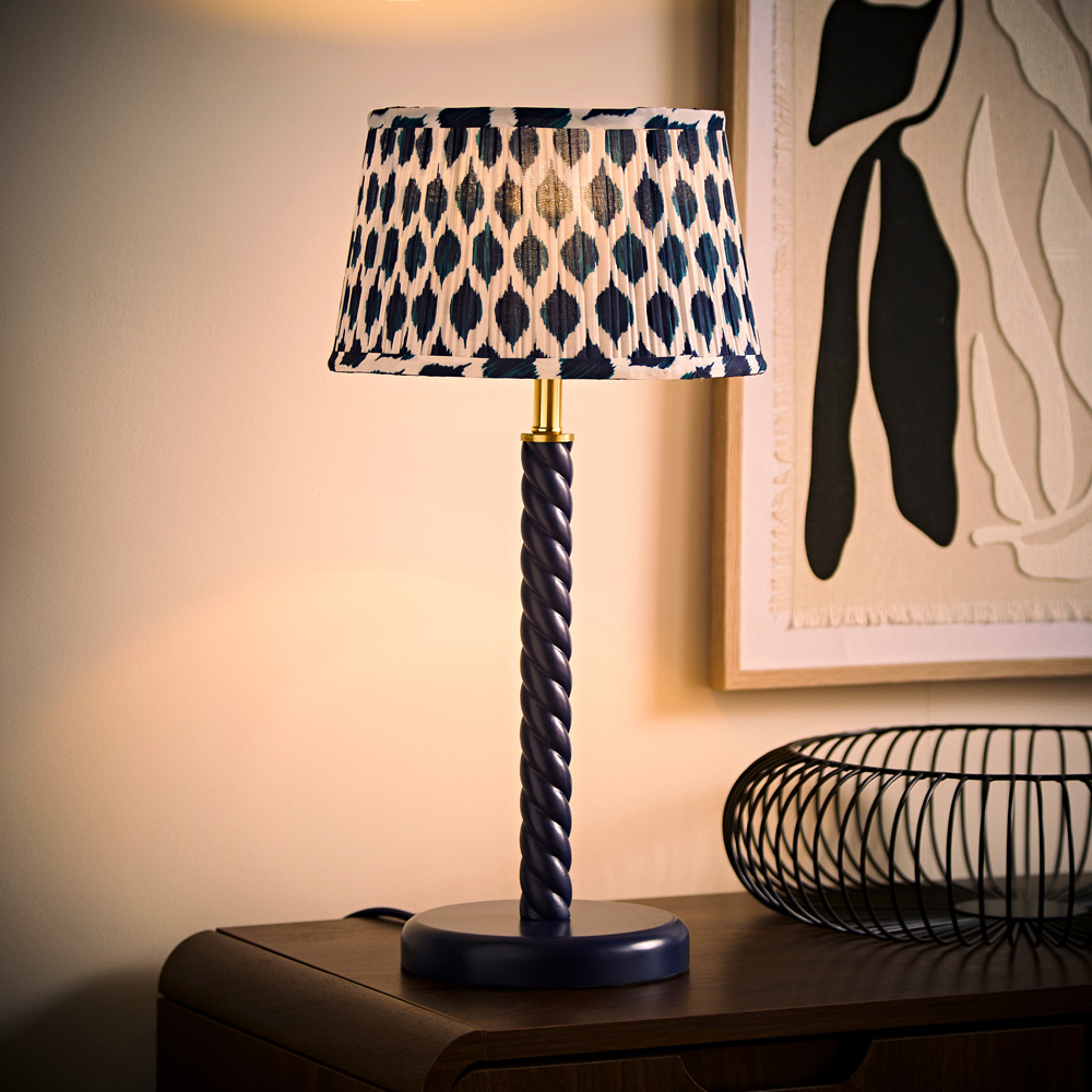 ValueLights Amara Blue Ikat Pleated Shade Navy Twist Table Lamp with Bulb Image 6