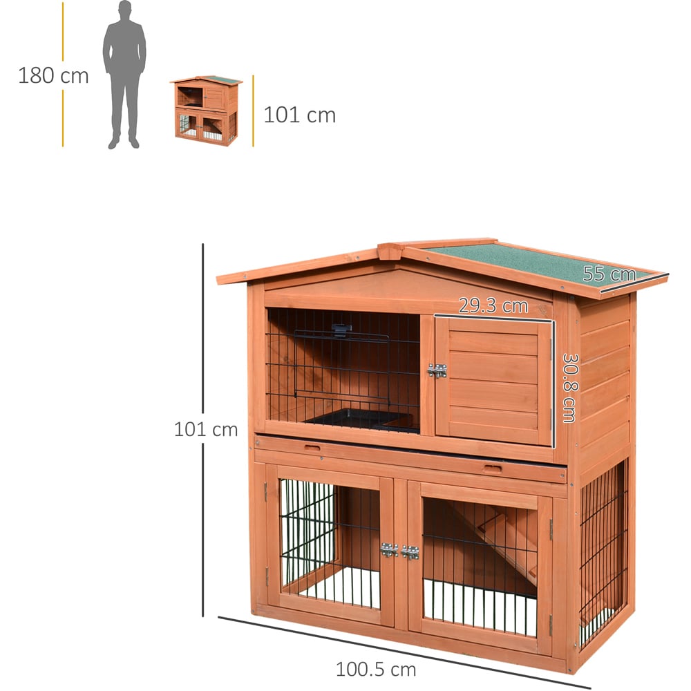 PawHut Wooden 2 Tier Rabbit Hutch Image 6