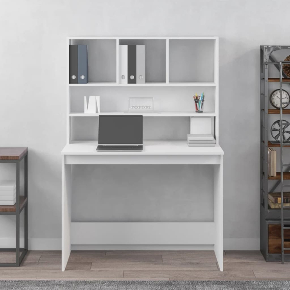 vidaXL 4 Shelf Study Desk White Image 6