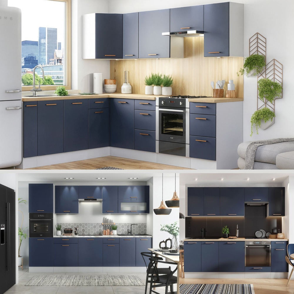 Impact Furniture Nora Single Door Dark Navy Freestanding Kitchen Corner Base Cabinet Unit 1000mm Image 2