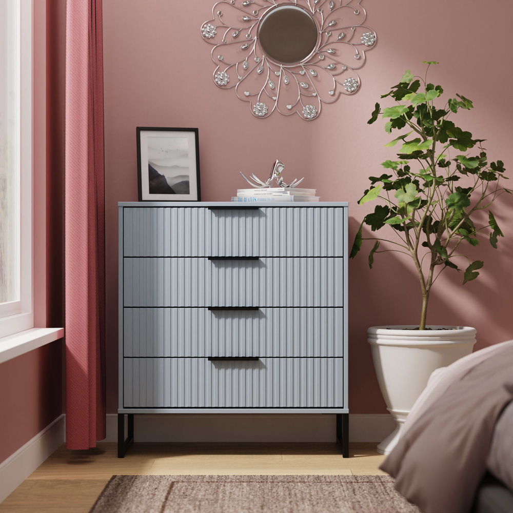 Crowndale Fluted 4 Drawer Denim Blue Chest of Drawers Ready Assembled Image 7
