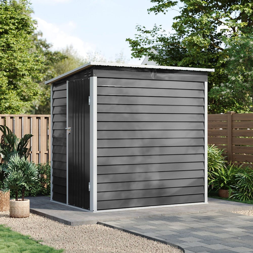 Living and Home 4 x 6ft Grey Outdoor Metal Pent Roof Garden Storage Shed Image 7