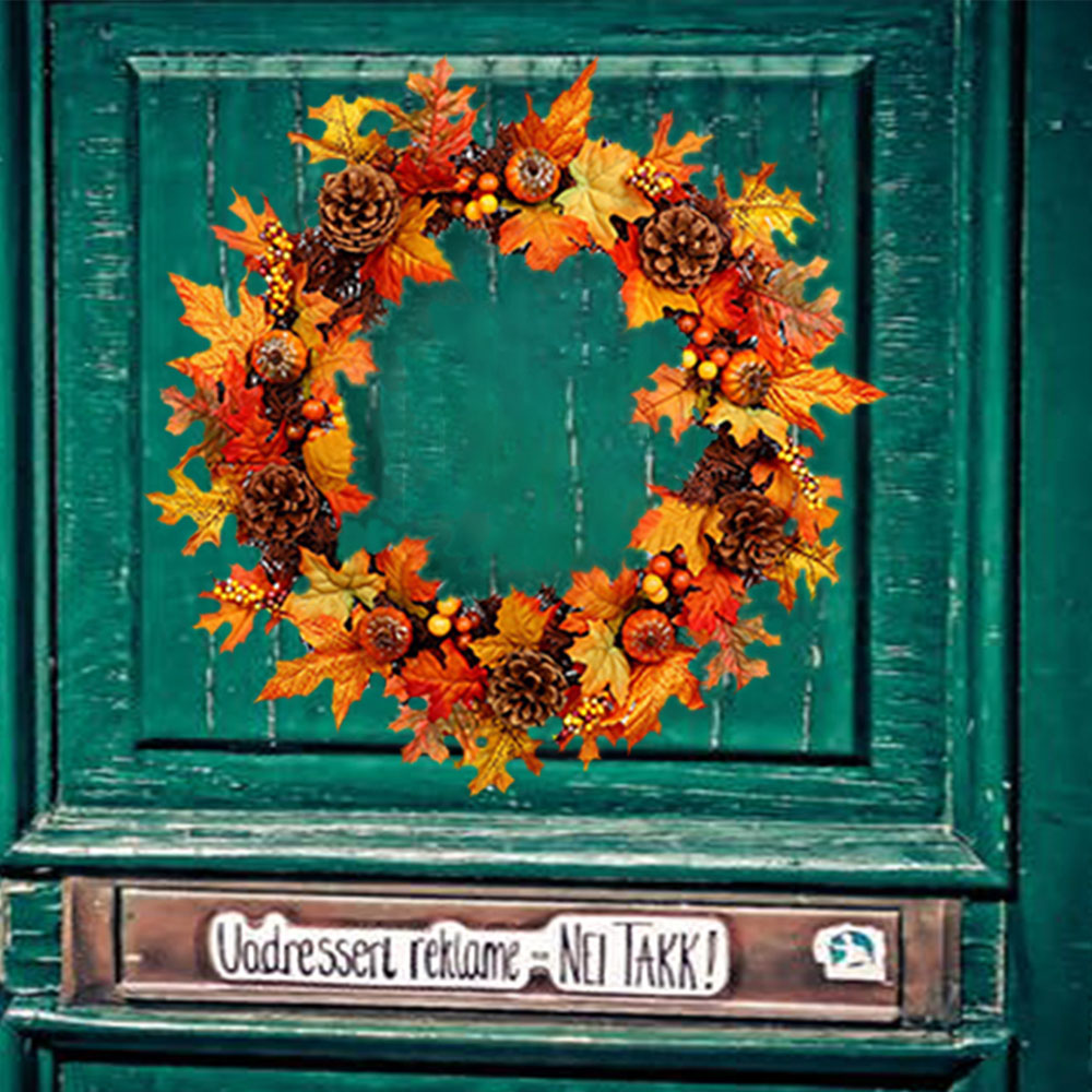 Living and Home LED Wreath with Maple Leaves Pumpkins Berries and Pinecones 60cm Image 8