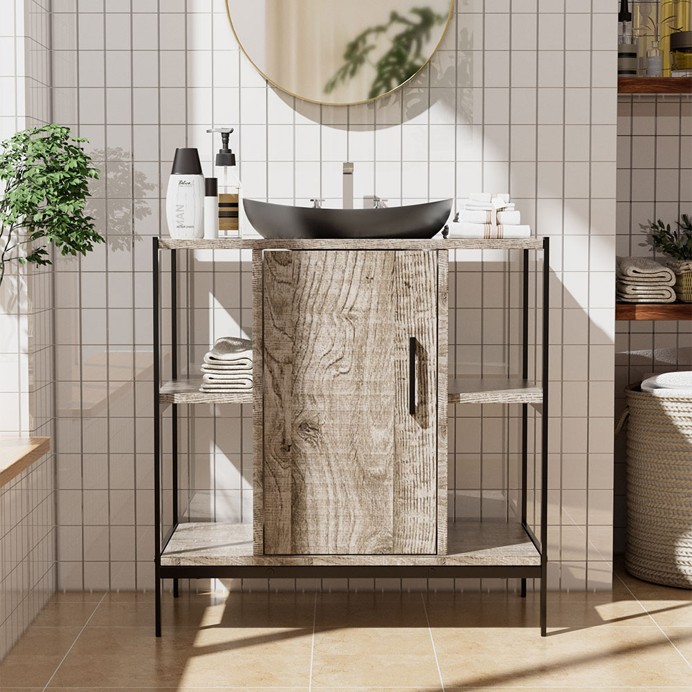 H&O Direct Single Door Metal Frame Under Sink Bathroom Cabinet Image 6