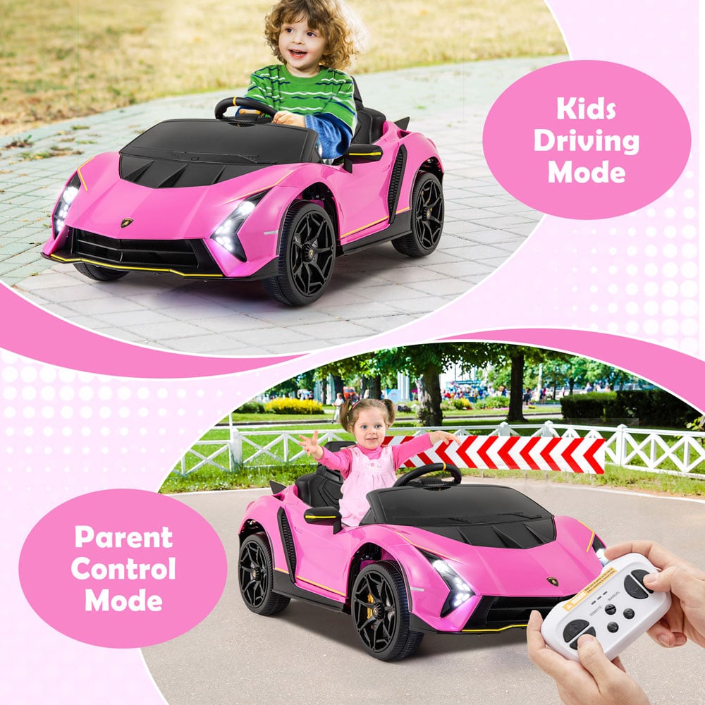 Costway Kids Pink Licensed Lamborghini 4WD Ride On Car with 3 Speeds and Music 12V Image 2