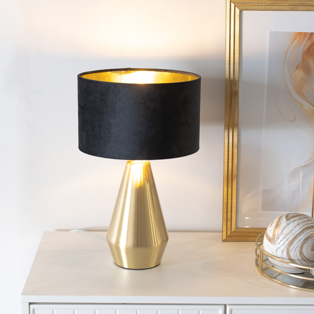 ValueLight Jax Black Velvet Gold Inner Shade Gold Dimmable LED Touch Table Lamp Image 3