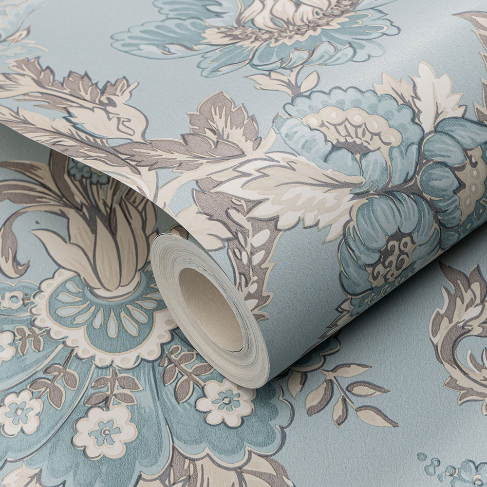 Erismann Heritage Edward Floral Duck Egg Blue Wallpaper Image 2