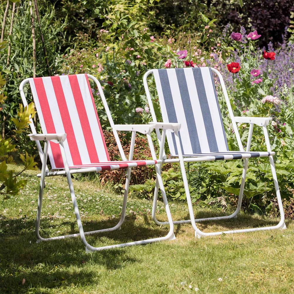 Harbour Housewares Set of 2 Blue and Red Stripe Folding Metal Beach Chair Image 4