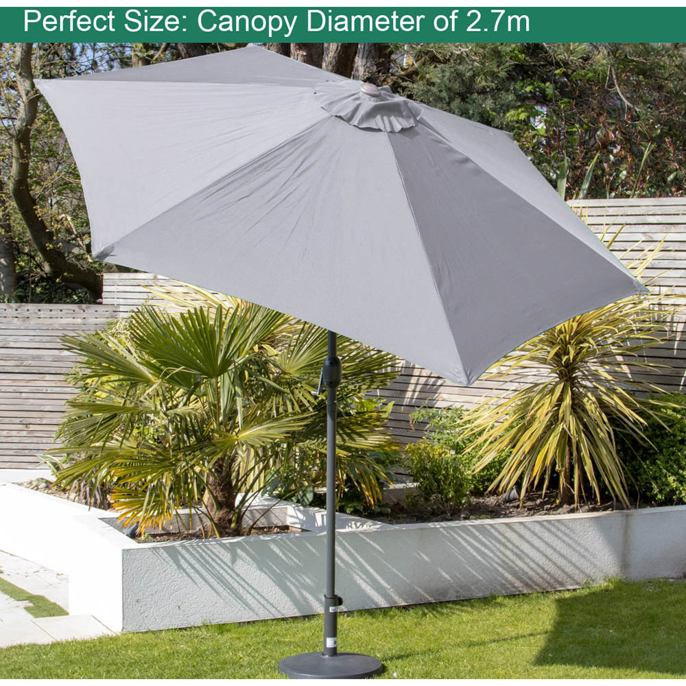 GardenKraft Grey 6 Ribs Crank and Tilt Parasol 2.7m Image 3