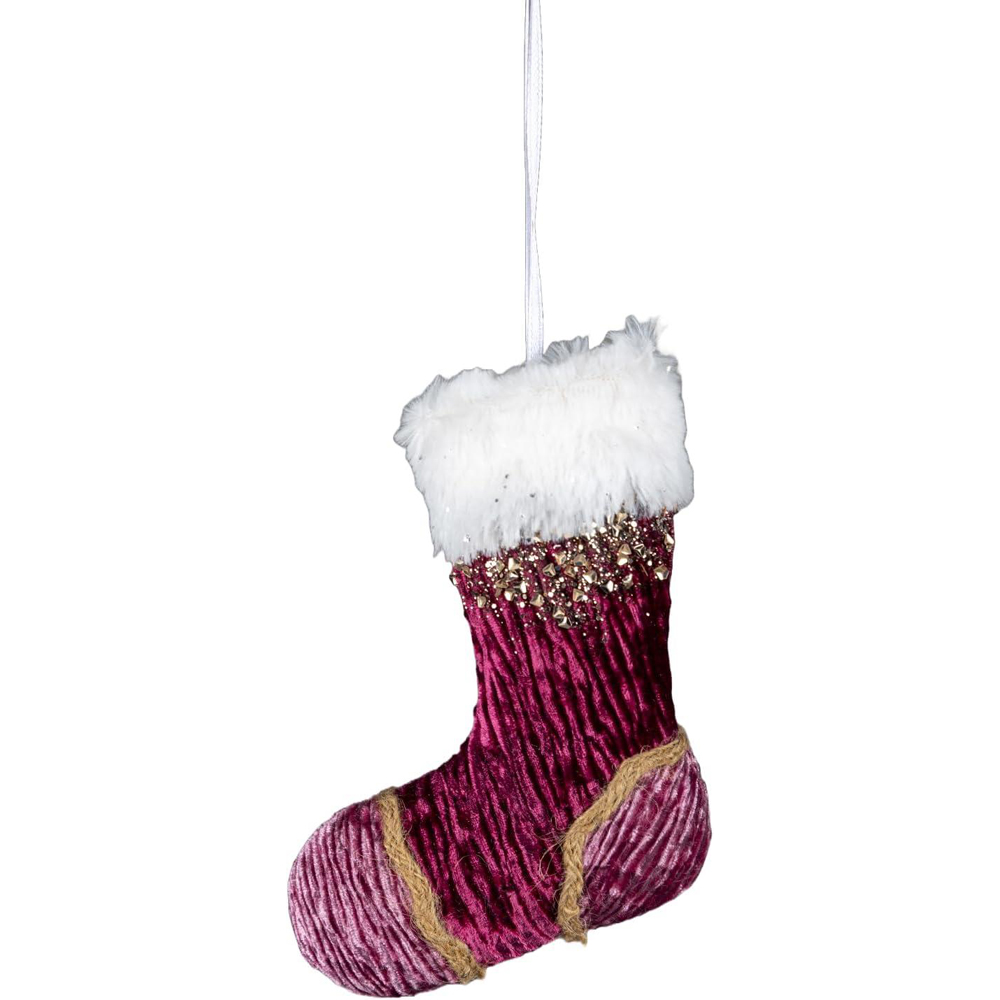 Shatchi Pink Burgundy Mini Santa Stocking Ornament 3 Pack Image 1