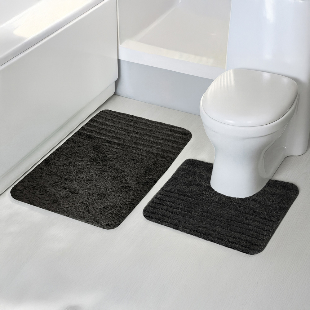 Velosso Linear Black Bath Mat Set Image 2