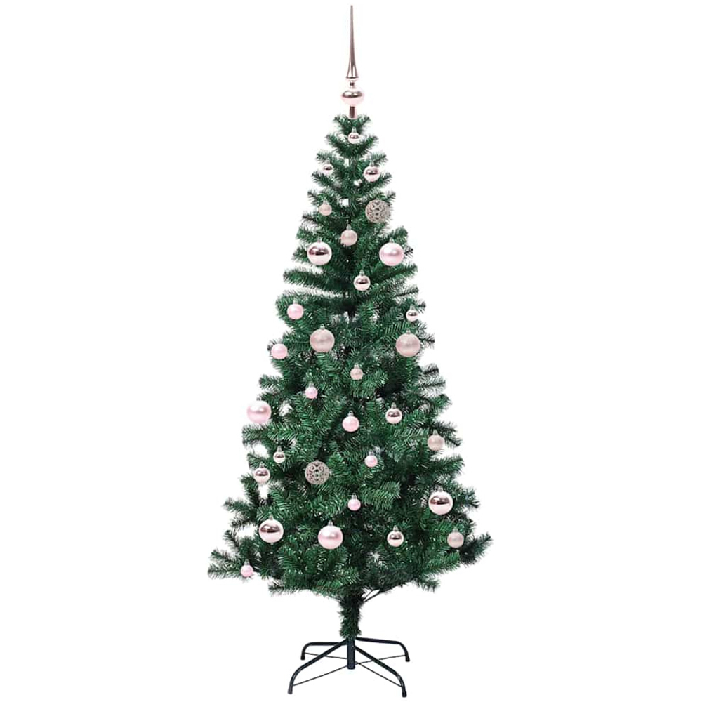 vidaXL Pre-Lit Pink Baubles Green Artificial Christmas Tree 5ft Image 1