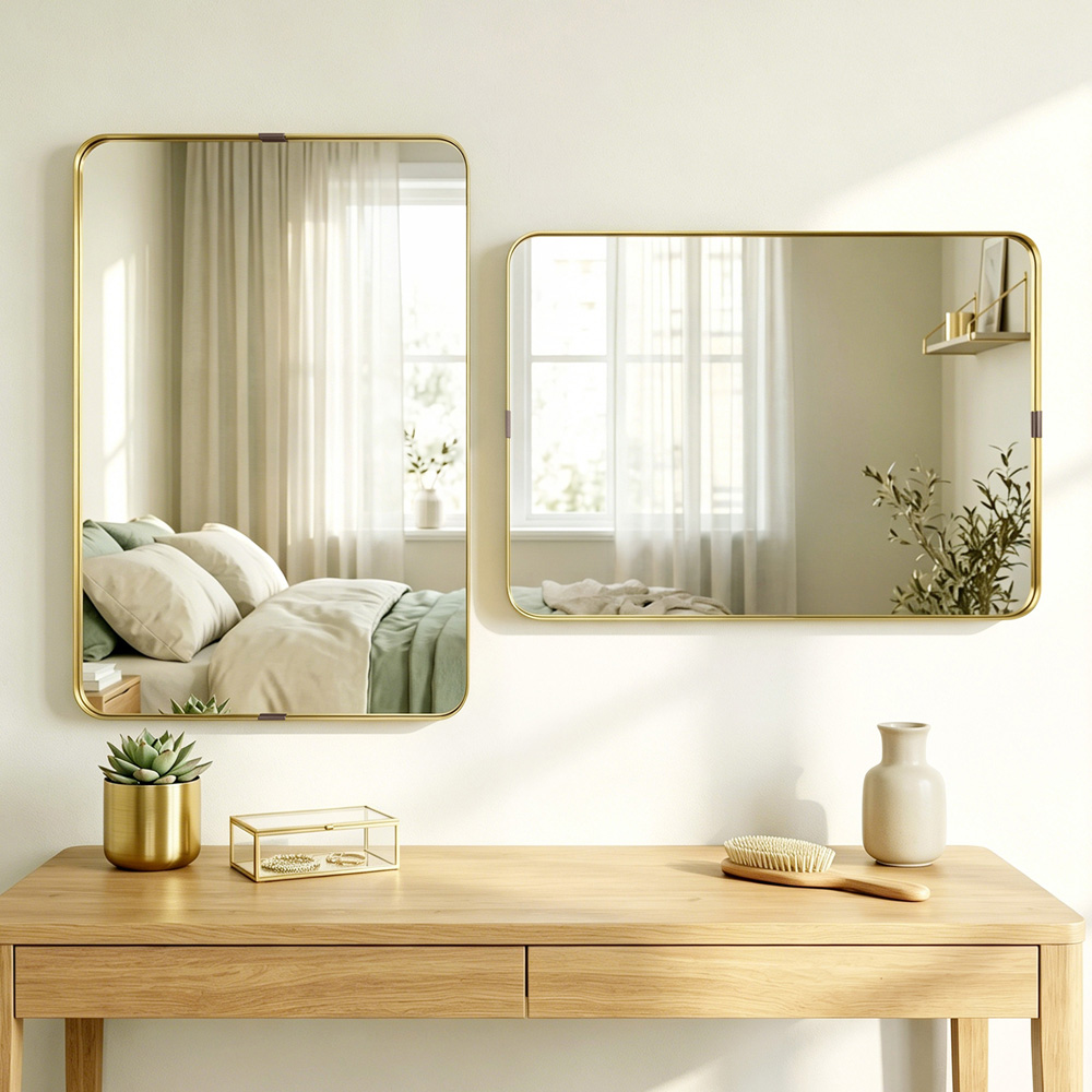HOMCOM Gold Wall Mounted Rectangular Wall Mirror 90 x 60cm Image 4