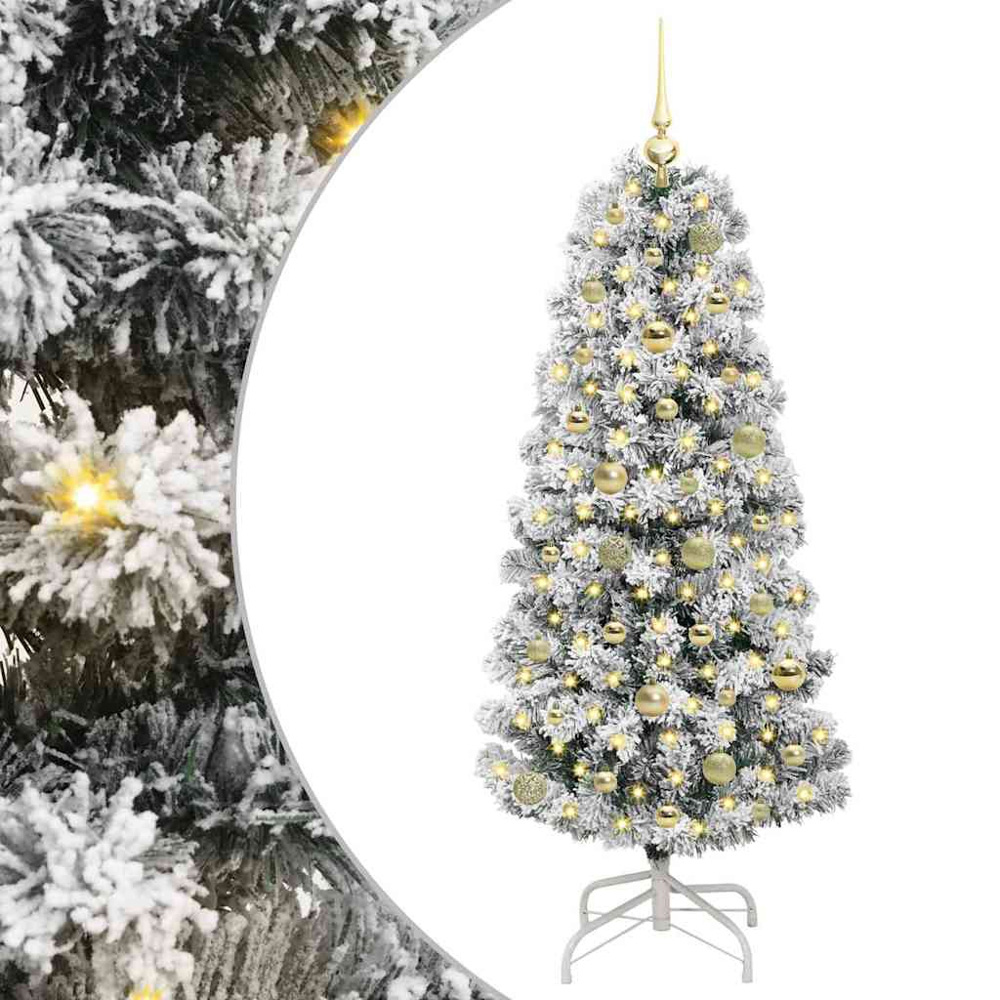 vidaXL Pre-Lit Warm White LED and Gold Baubles Snow Flocked Artificial Christmas Tree 5ft Image 2