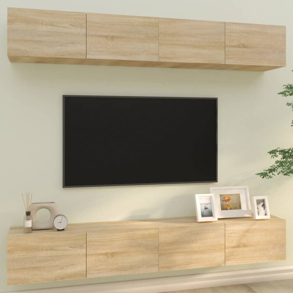 vidaXL 2 Door Sonoma Oak Wall Mounted TV Cabinet Set of 4 Image 1