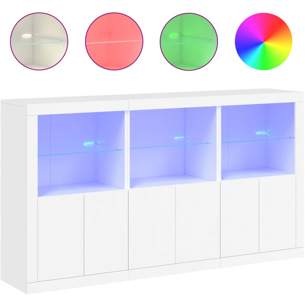 vidaXL 2 Door 2 Shelf White LED Sideboard Set of 3 Image 3