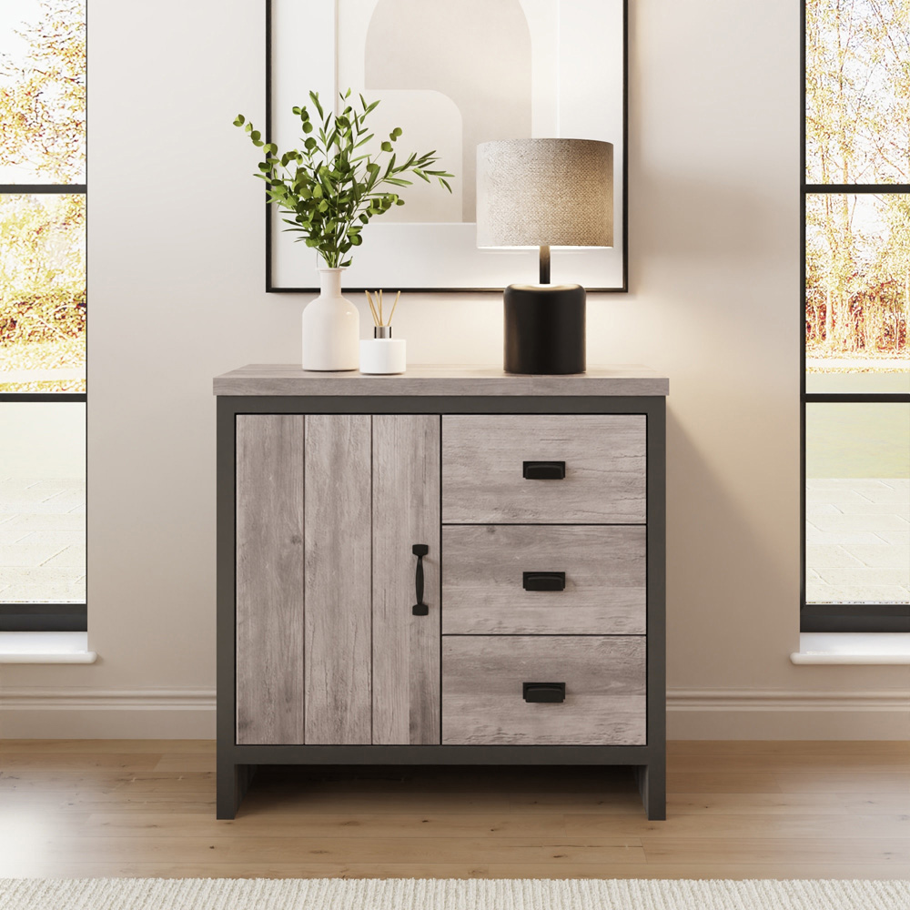GFW Boston Single Door 3 Drawer Grey Sideboard Image 7