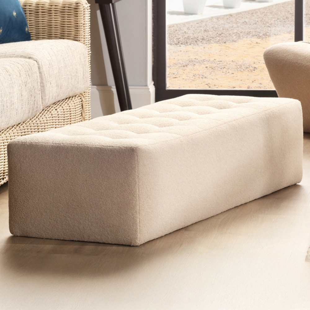 Desser Furniture Large Rectangular Latte Boucle Fabric Ottoman Image 1