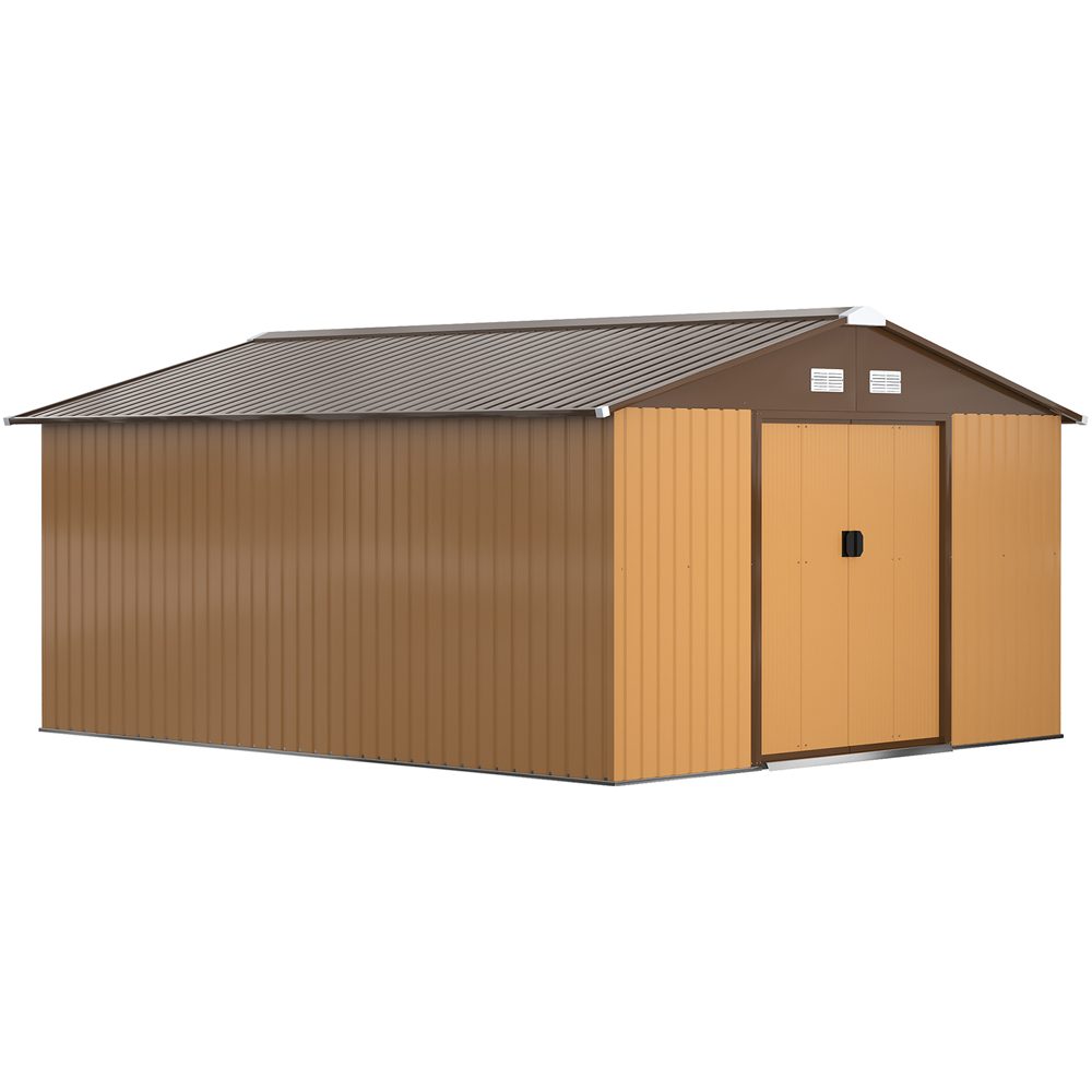Outsunny 13 x 11ft Brown Metal Apex Garden Shed Image 1
