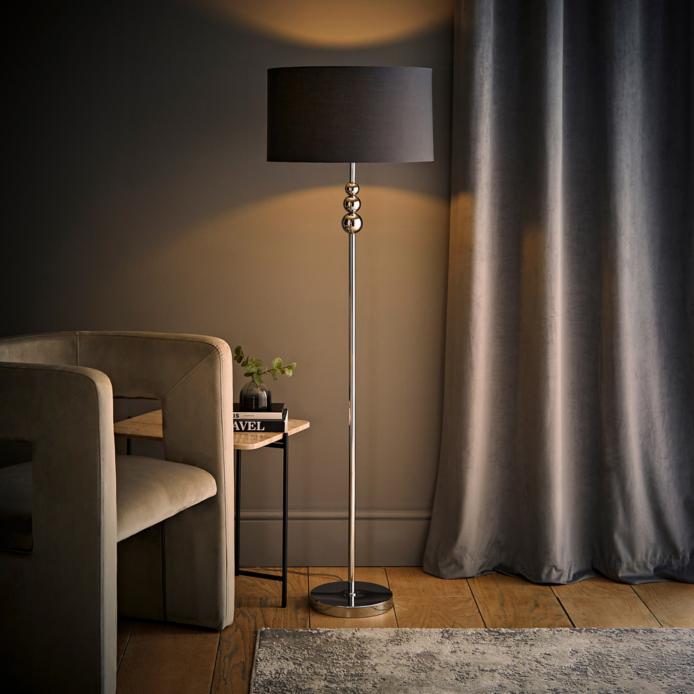 ValueLights Marissa Reni Charcoal Grey Shade and Chrome Ball LED Floor Lamp Image 6