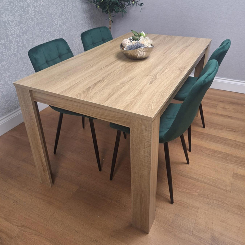 Portland 4 Seater Square Velvet Dining Set Oak Effect and Green Image 4