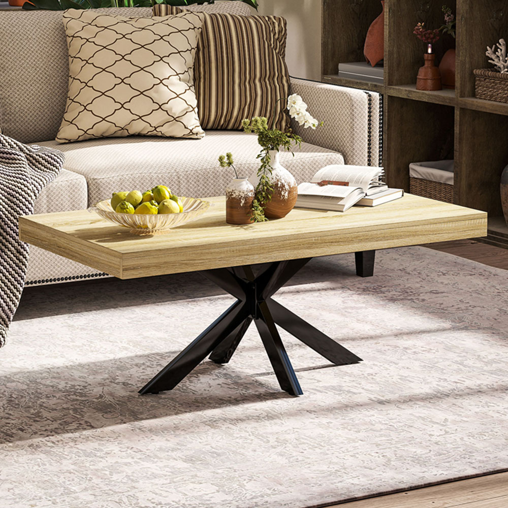 HOMCOM Industrial Natural Coffee Table with Steel Frame Image 1