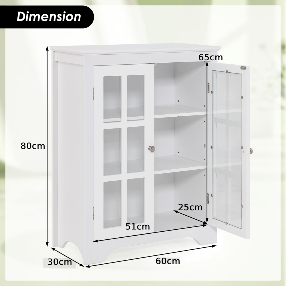 Costway 2 Door White Glass Floor Cabinet with Adjustable Shelves Image 9