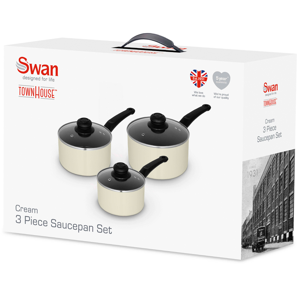 Swan Townhouse 3 Piece Cream Saucepan Set Image 2