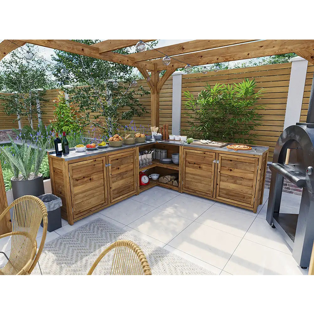 Dunster House 4 Door 2 Shelf Garden Kitchen Double Unit III with Stainless Steel Countertop Image 6