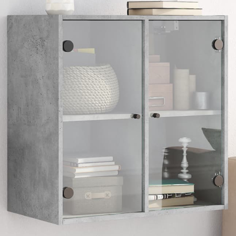 vidaXL 2 Door Concrete Grey Glass Wall Cabinet Image 1