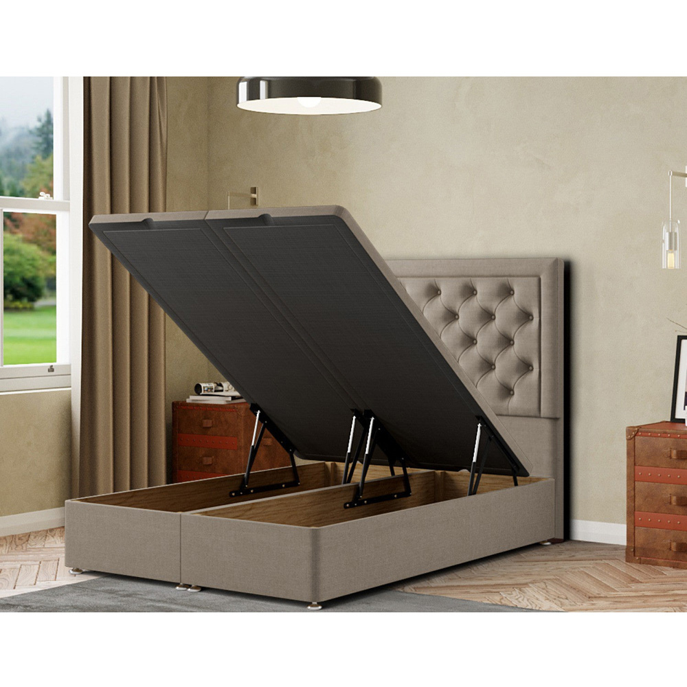 Eleganza Castle Super King Beige Linen Ottoman Bed with Floor Standing Headboard Image 2