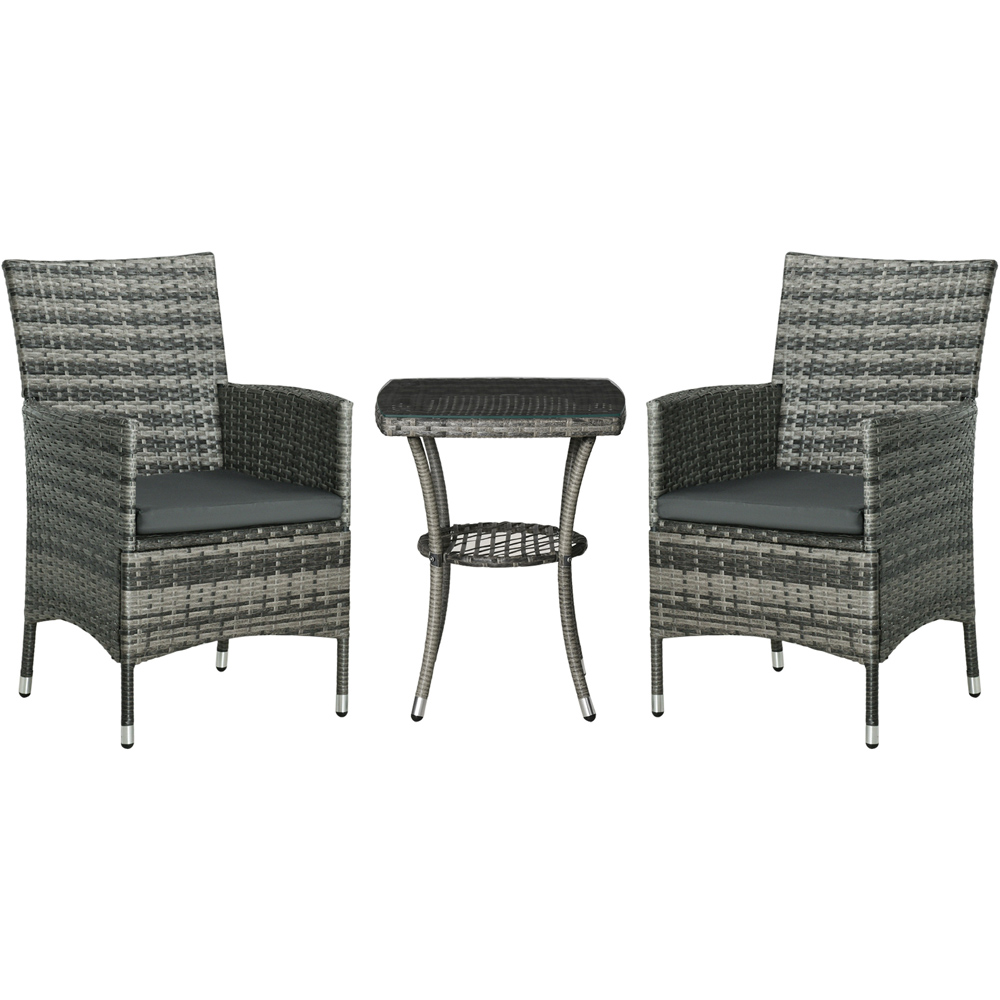 Outsunny 2 Seater Rattan Bistro Set Light Grey Image 2