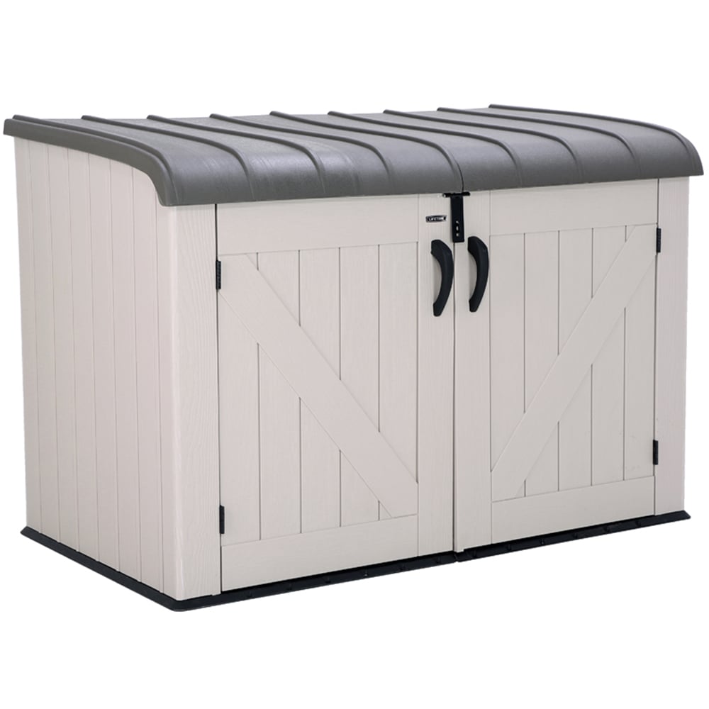 Lifetime Products Tan and Brown Horizontal Storage Shed with Lid Image 1
