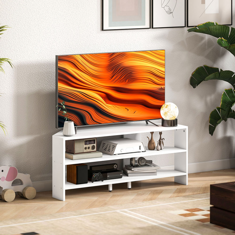 HOMCOM 2 Shelf White Corner TV Unit Image 7