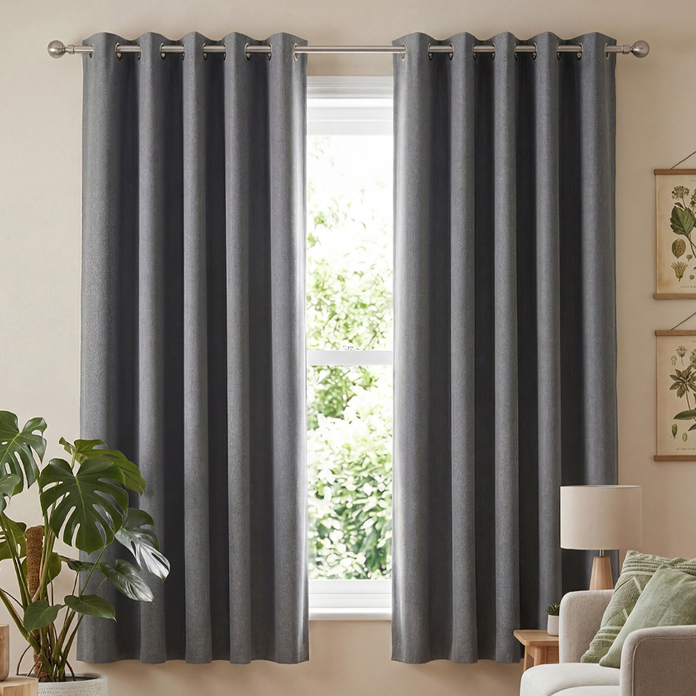 Living and Home Solid Grey Blackout Chenille Curtains 117 x 137cm Image 1