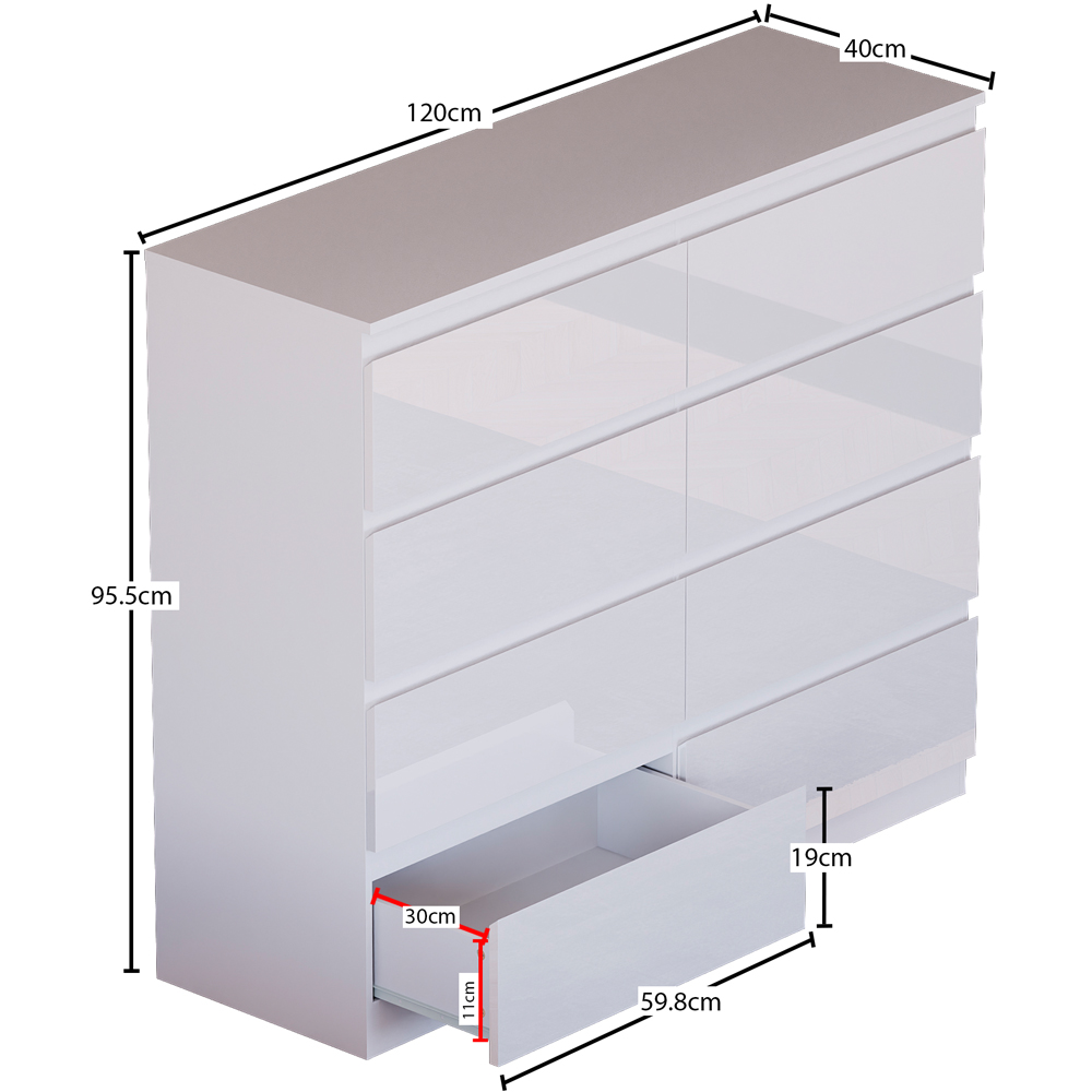 Vida Designs Glinton 8 Drawer White Chest of Drawers Image 7