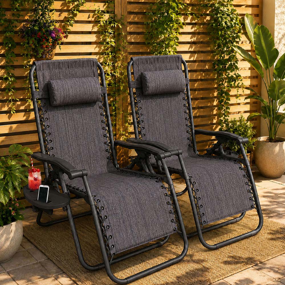 Neo Grey Zero Gravity Foldable Garden Recliner Sun Lounger Set of 2 Image 2