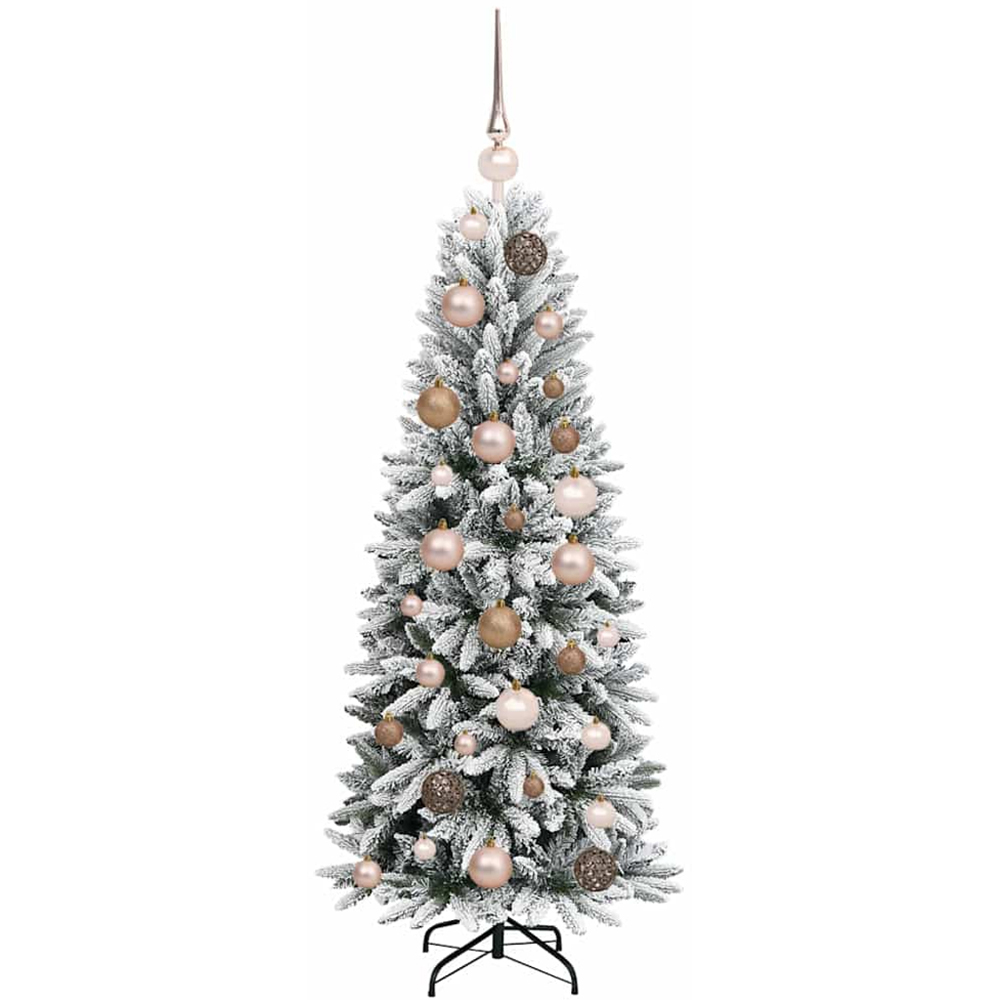 vidaXL Pre-Lit Rose Gold Baubles Artificial Snow Flocked Christmas Tree 4ft Image 4