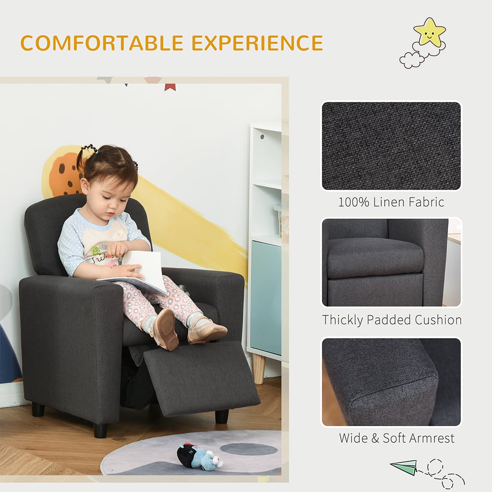 Tommy Toys Grey Linen Kids Recliner with Footrest Image 5