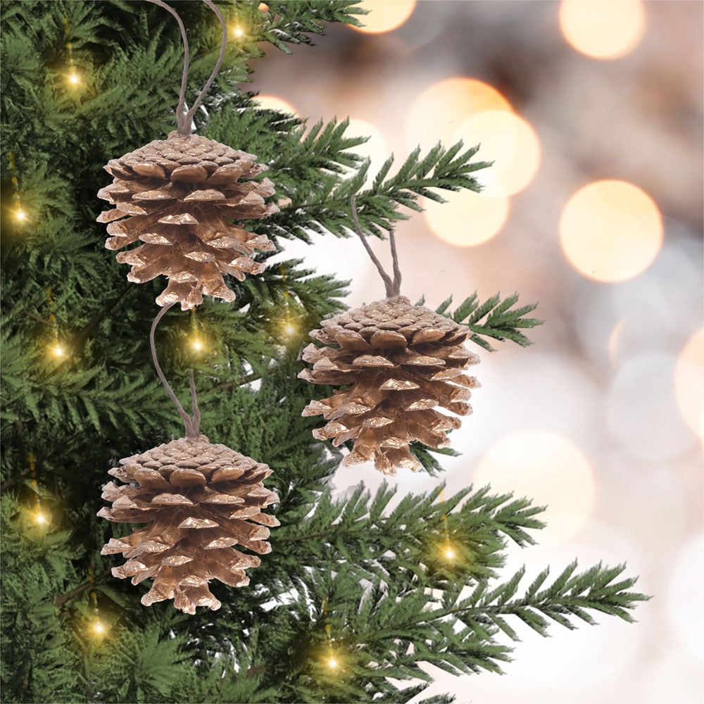 St Helens Gold Hanging Pinecones Ornaments 6 Pack Image 2