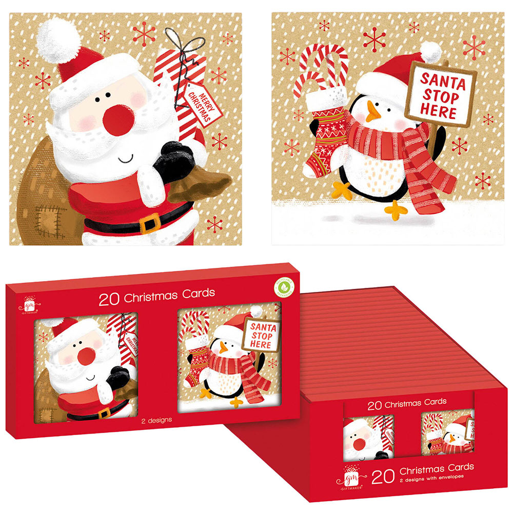 Pack of 20 Santa or Penguin Mini Christmas Cards - Multicolour Image