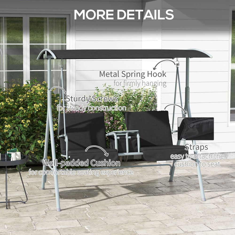 Outsunny 2 Seater Black Swing Chair with Canopy Image 7