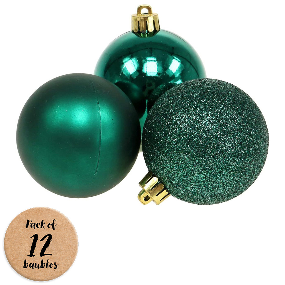 Shatchi 5cm Emerald Green Shatterproof Christmas Baubles 12 Pack Image 1