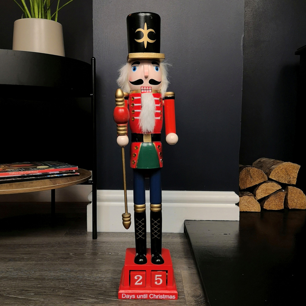 Premier Red Countdown Wooden Christmas Nutcracker Christmas Decoration 50cm Image 2