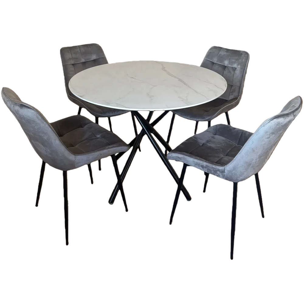 Indoor Living Seattle 4 Seater Grey Erica Velvet Dining Table Set Image 2