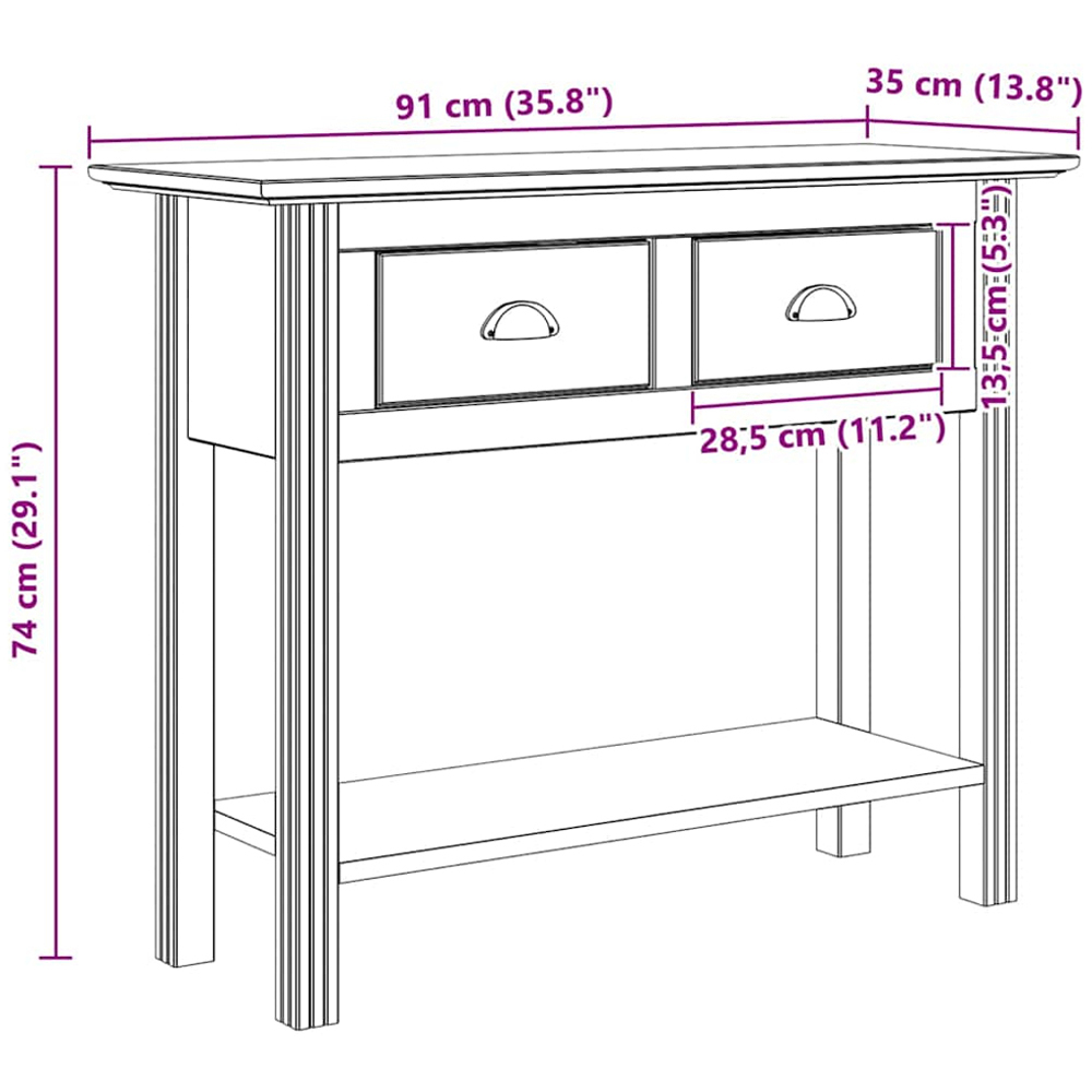 vidaXL Bodo 2 Drawer Single Shelf Honey Brown Console Table Image 9
