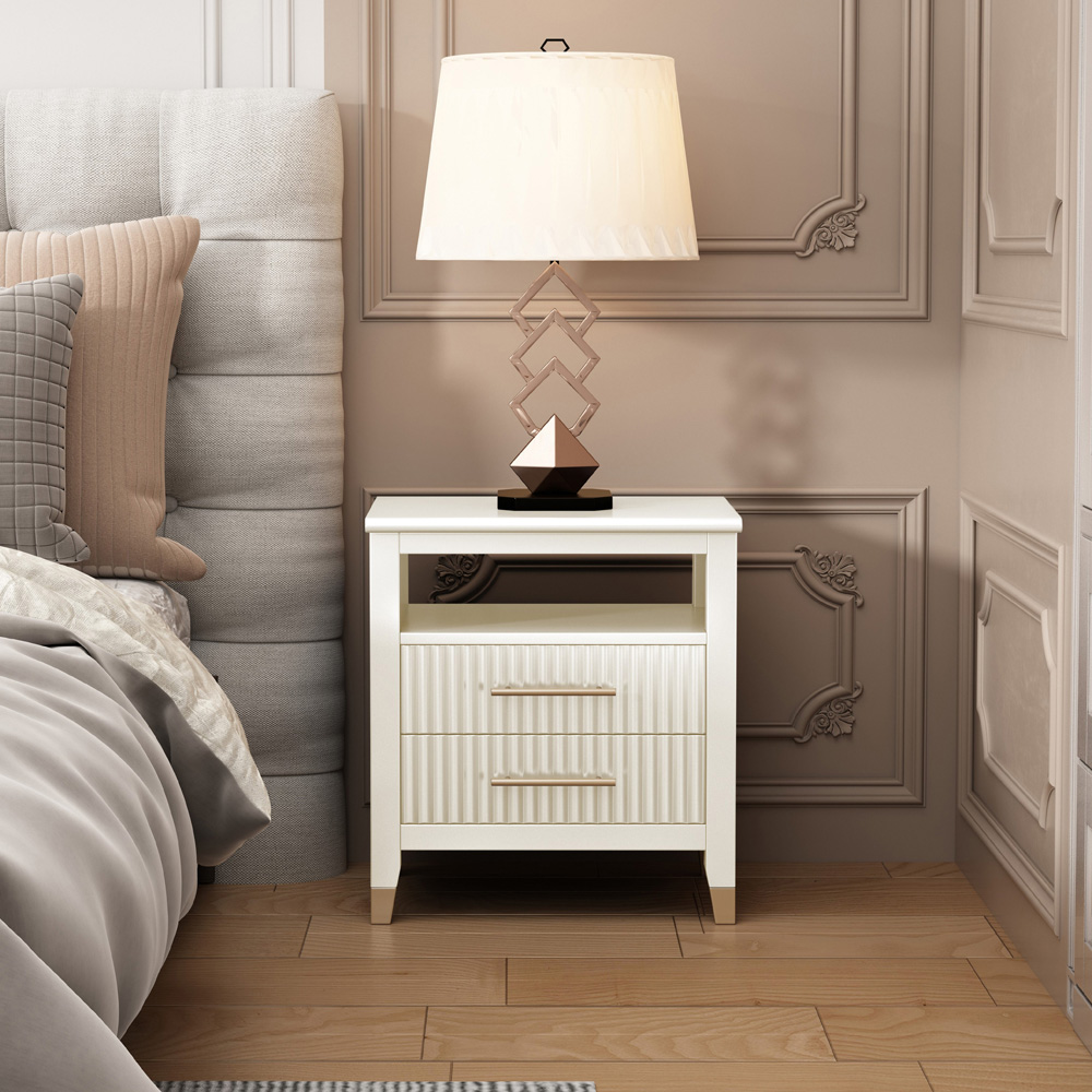 Biasi 2 Drawers Single Shelf White Bedside Table Image 8