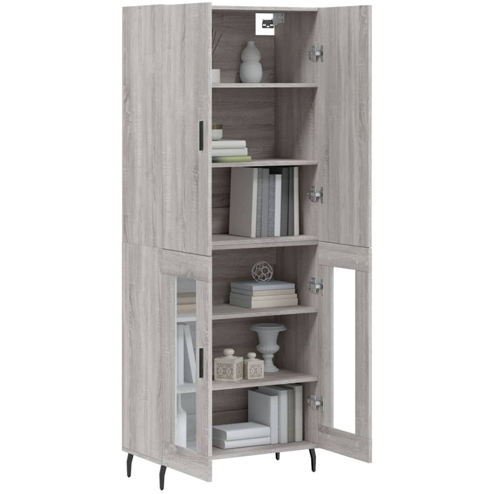 vidaXL 4 Wood and Glass Door Grey Highboard with Metal Legs Image 2