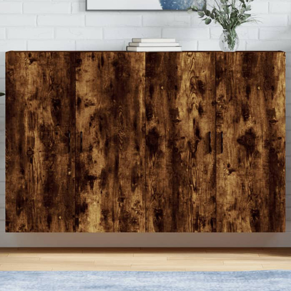 vidaXL 2 Door Smoked Oak Wall Mounted Cabinet Set of 2 Image 1
